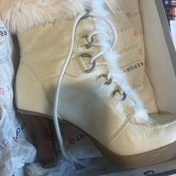 Report Vanilla Leather Faux Fur Cuff, Heeled Boots Sz. 8.5 - Picture 12 of 16